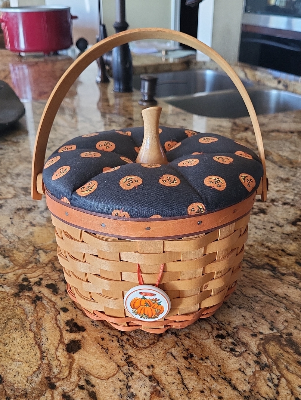 Longaberger Pumpkin-Print Black Top Woven Basket